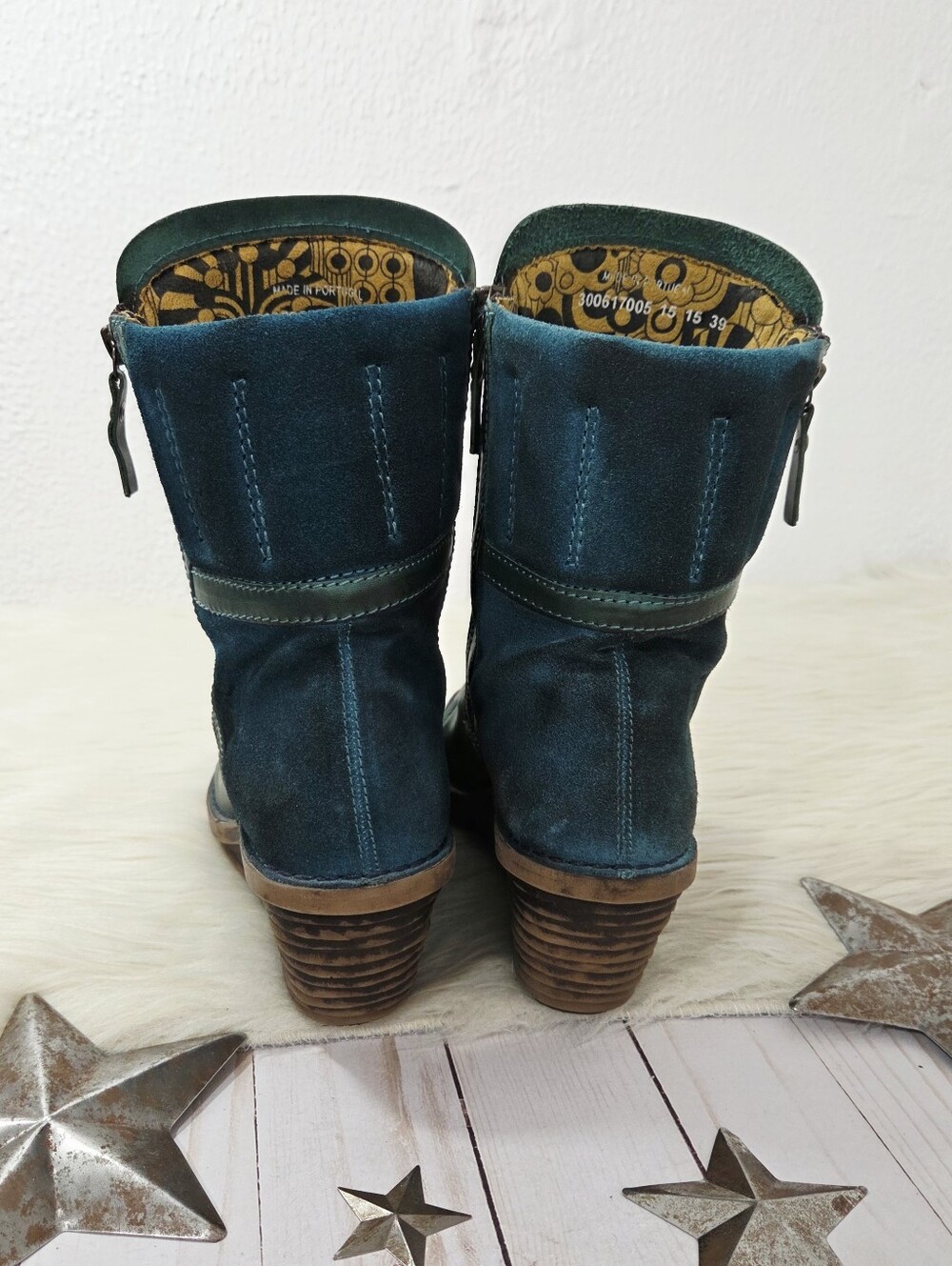 Fly London Simi wedge boots teal green blue suede leather distressed women's 39 - Picture 5 of 8